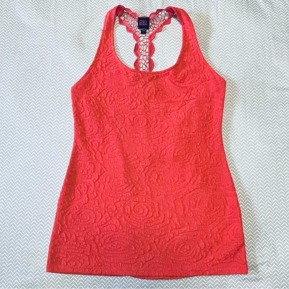 2b‎ Bebe Womens Coral Rosette Textured Crochet Lace Back Tank Top T14314 Large